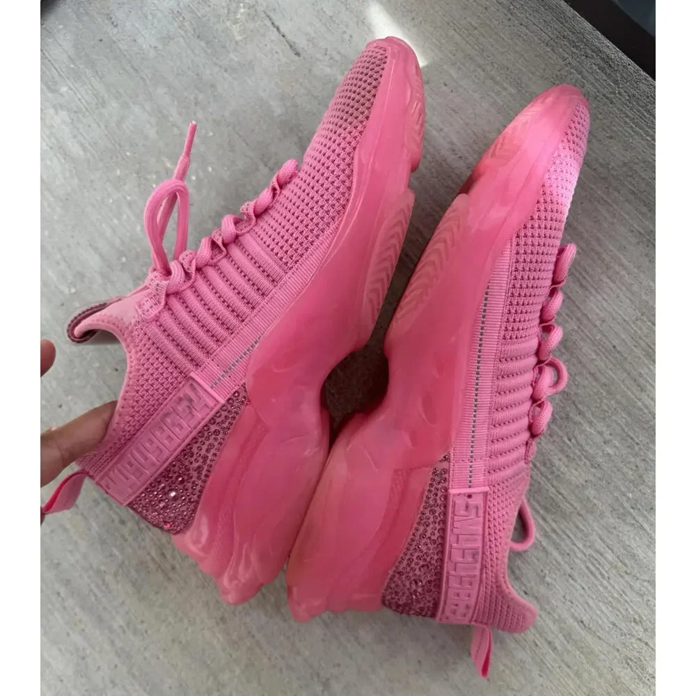 Steve Madden Maxima Pink Rhinestone Sneakers Women’s 7M SM NY90‎ Chunky Sole...
